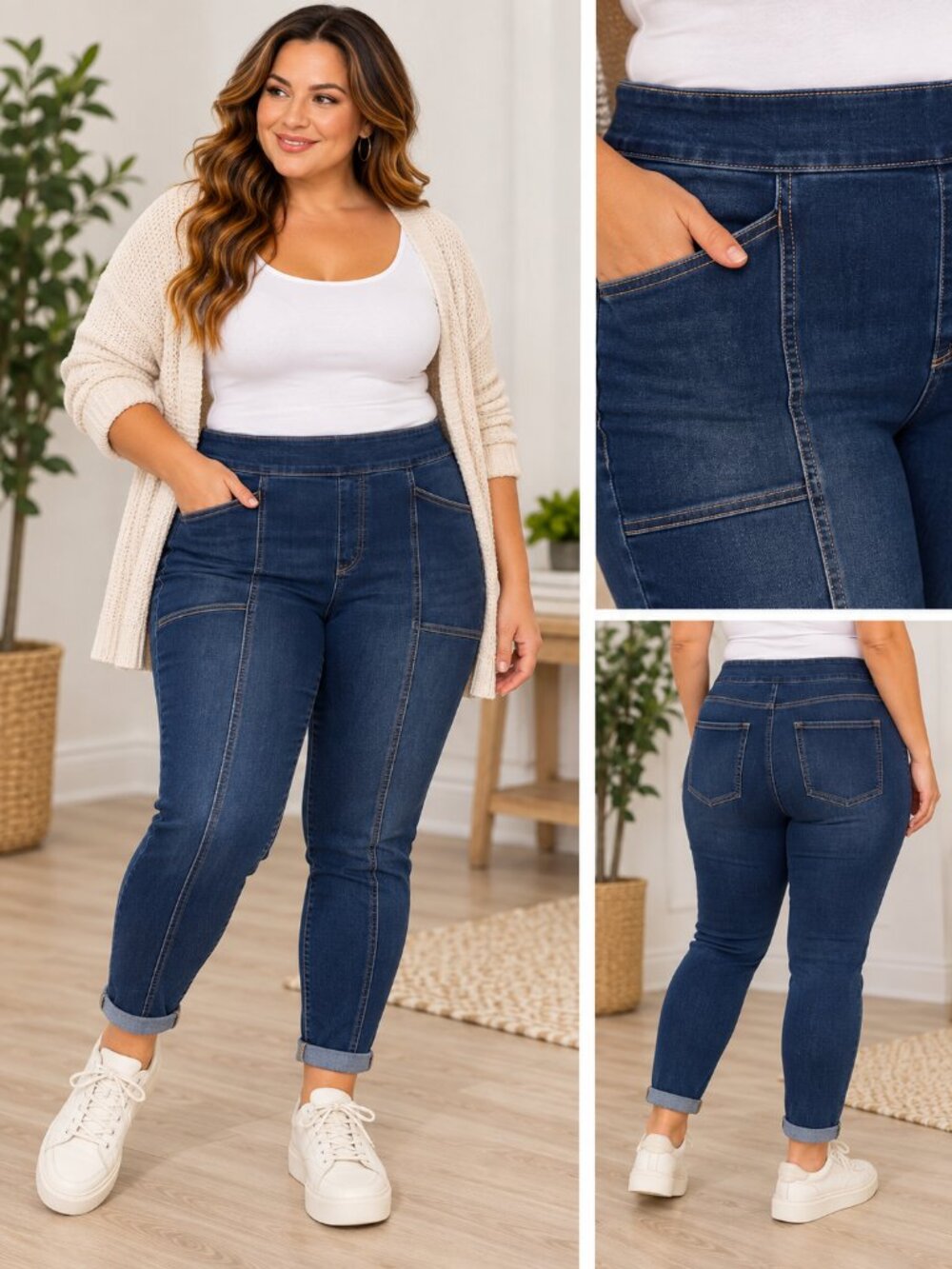 Duluth Trading Co Jean-Netics Pull-On Stretch Skinny Jeans Dark Blue Size 18